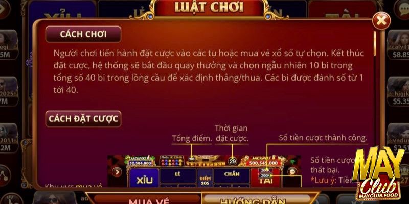 Luật chơi keno Mayclub