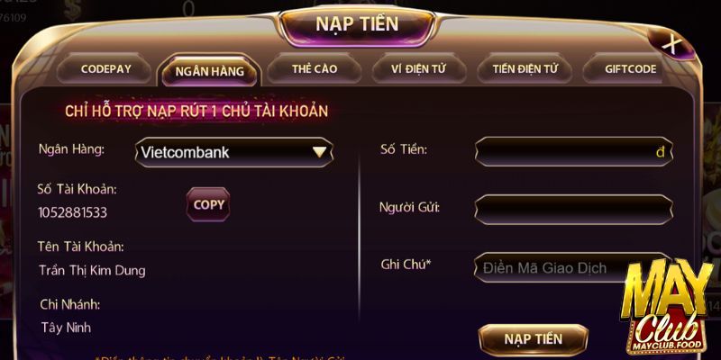 Nạp tiền để tham gia trò chơi